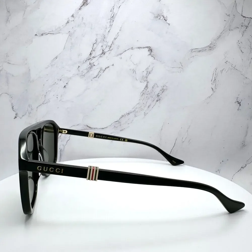 New GUCCI Sunglasses Black Aviator Pilot Gold Logo Metal Red Green Web Gucci